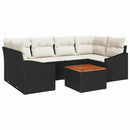 Havesofa Sæt med pude 7 pcs Sort polyrattan