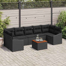 Havesofa Sæt med pude 8 pcs Sort polyrattan
