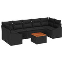 Havesofa Sæt med pude 8 pcs Sort polyrattan