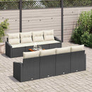 Havesofa Sæt med pude 9 pcs Sort polyrattan