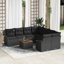 Havesofa Sæt med pude 9 pcs Sort polyrattan