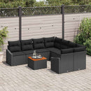 Havesofa Sæt med pude 9 pcs Sort polyrattan