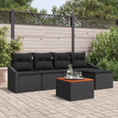Havesofa Sæt med pude 6 pcs Sort polyrattan