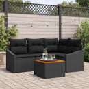 Havesofa Sæt med pude 5 pcs Sort polyrattan