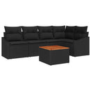Havesofa Sæt med pude 6 pcs Sort polyrattan