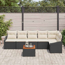 Havesofa Sæt med pude 7 pcs Sort polyrattan