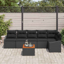 Havesofa Sæt med pude 7 pcs Sort polyrattan