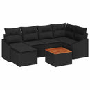 Havesofa Sæt med pude 7 pcs Sort polyrattan