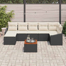 Havesofa Sæt med pude 8 pcs Sort polyrattan