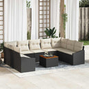 Havesofa Sæt med pude 10 pcs Sort polyrattan