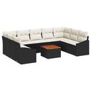 Havesofa Sæt med pude 10 pcs Sort polyrattan