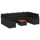 Havesofa Sæt med pude 10 pcs Sort polyrattan
