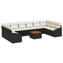Havesofa Sæt med pude 11 pcs Sort polyrattan