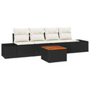 Havesofa Sæt med pude 5 pcs Sort polyrattan