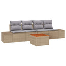 Havesofa Sæt med pude 5 pcs Beige polyrattan