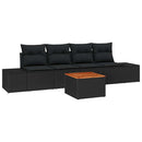 Havesofa Sæt med pude 5 pcs Sort polyrattan