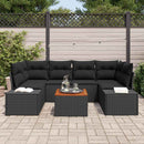 Havesofa Sæt med pude 7 pcs Sort polyrattan