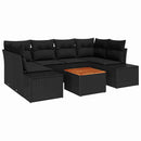 Havesofa Sæt med pude 7 pcs Sort polyrattan