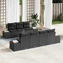 Havesofa Sæt med pude 8 pcs Sort polyrattan