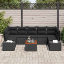 Havesofa Sæt med pude 8 pcs Sort polyrattan