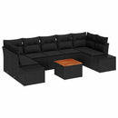 Havesofa Sæt med pude 8 pcs Sort polyrattan