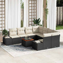 Havesofa Sæt med pude 9 pcs Sort polyrattan