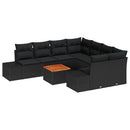 Havesofa Sæt med pude 9 pcs Sort polyrattan