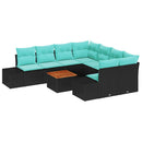 Havesofa Sæt 9 stk. Sort polyrattan