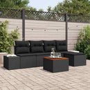 Havesofa Sæt med pude 6 pcs Sort polyrattan