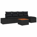 Havesofa Sæt med pude 6 pcs Sort polyrattan