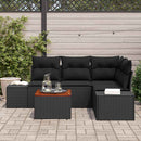 Havesofa Sæt med pude 5 pcs Sort polyrattan