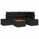 Havesofa Sæt med pude 5 pcs Sort polyrattan