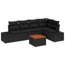 Havesofa Sæt med pude 6 pcs Sort polyrattan