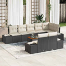 Havesofa Sæt med pude 9 pcs Sort polyrattan