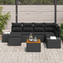 Havesofa Sæt med pude 7 pcs Sort polyrattan