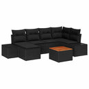Havesofa Sæt med pude 7 pcs Sort polyrattan