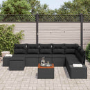 Havesofa Sæt med pude 9 pcs Sort polyrattan