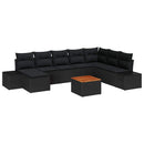 Havesofa Sæt med pude 9 pcs Sort polyrattan