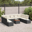 Havesofa Sæt med pude 10 pcs Sort polyrattan