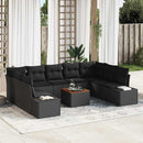 Havesofa Sæt med pude 10 pcs Sort polyrattan