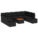 Havesofa Sæt med pude 10 pcs Sort polyrattan