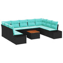 Havesofa Sæt 10 stk. Sort polyrattan