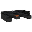 Havesofa Sæt med pude 11 pcs Sort polyrattan