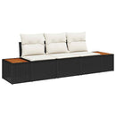 Havesofa Sæt med pude 3 pcs Sort polyrattan