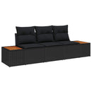 Havesofa Sæt med pude 3 pcs Sort polyrattan