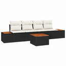 Havesofa Sæt med pude 5 pcs Sort Poly rattan