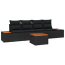 Havesofa Sæt med pude 5 pcs Sort Poly rattan