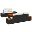 Havesofa Sæt med pude 6 pcs Sort Poly rattan