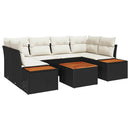 Havesofa Sæt med pude 6 pcs Sort Poly rattan
