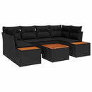 Havesofa Sæt med pude 6 pcs Sort Poly rattan